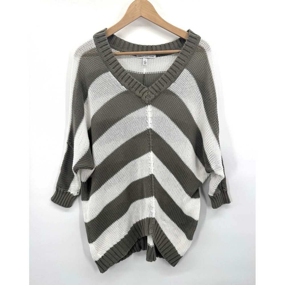 Women Medium Striped Slouchy Open Knit Dolman Coastal Italy Nautical Beach Layer